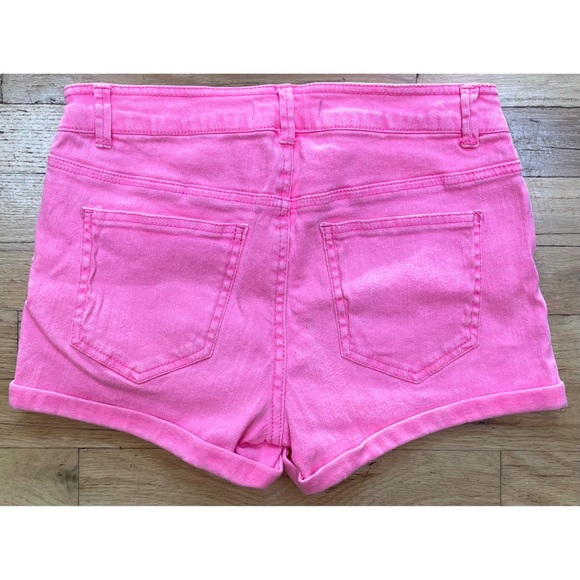 Pink Distressed Cuffed Denim Shorts - Picture 7 of 7